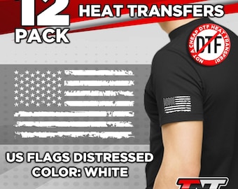 Distressed US Flag Iron On Heat Transfers | Screen Printed (3 x 1.7 in)