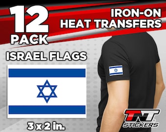 12x Israel Flags. Iron on Heat Transfers Size 3 x 2 in.
