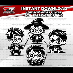 PAQUETE DE ARCHIVOS VECTORIALES de la Escuela de Magia Kawaii de Hogwarts, lindo mago, svg, eps, png, pdf, dxf, cortador Cricut, Silhouette Cameo, Plotter de corte