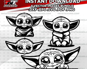 Cute Baby Yoda Grogu Kawaii VECTOR FILE BUNDLE | svg | eps | png | pdf | dxf | Cricut cutter, Laser, Silhouette Cameo, Cutting Plotter.