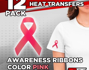 Awareness Ribbon Heat Transfers, Iron-On, 12 Pack (3x2 in)