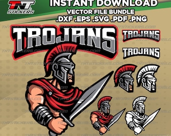 TROJANS School Team Mascot Logo VECTOR FILE | svg | eps | png | pdf | dxf | Cricut cutter, Screen Print, Silhouette Cameo, Cutting Plotter.