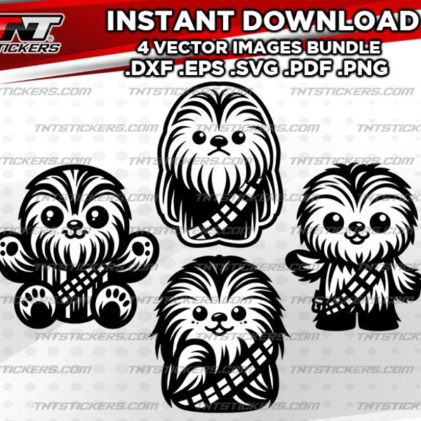 Cute Baby Chewbacca Kawaii VECTOR FILE BUNDLE | svg | eps | png | pdf | dxf | Cricut cutter, Laser, Silhouette Cameo, Cutting Plotter.