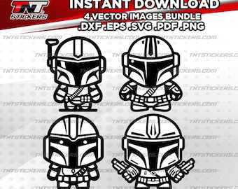 Leuke Mandalorian kawaii vector-bestandsbundel | Cricut, laser, silhouet (digitale download)