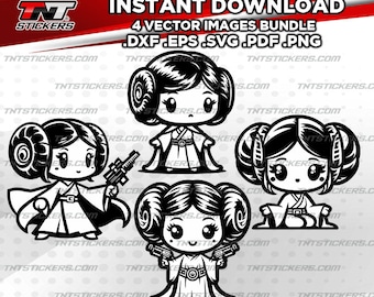 Cute Princess Leia Kawaii Vector Bundle (Digital Download)