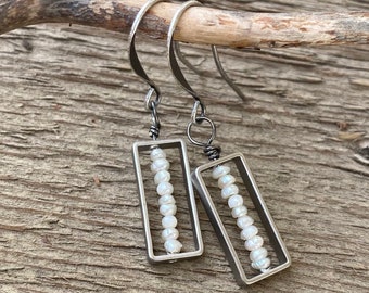 Heishi Pearl Silver Frame Earrings