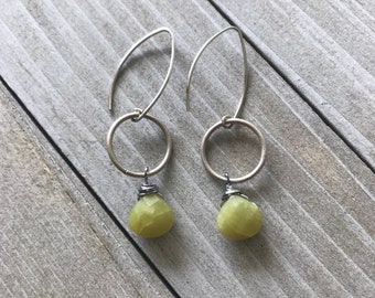 Olive jade faceted teardrop earrings