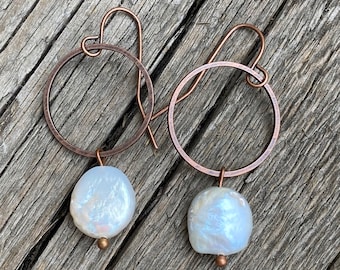 Freshwater pearl and copper rings