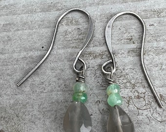 Grey Moonstone and Chrysoprase Earrings