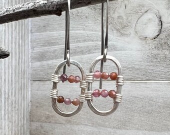 Pink tourmaline wire wrap earrings