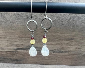 Moonstone, Ruby and Citrine Earrings