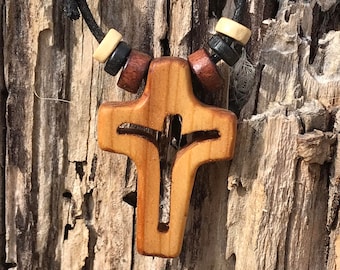 Handmade Reclaimed Wood Jesus Cross Necklace: Rustic Christian Jewelry