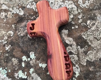 Handheld Cedar Comfort Cross-Misfit: Aromatic Wood Gift