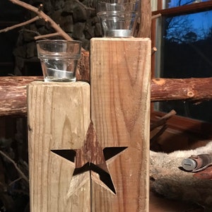 Handcrafted Wooden Star Candle Holder Set: Rustic Home Decor