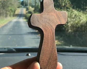 Reclaimed Wood Cross Car Charm: Religious Ornament