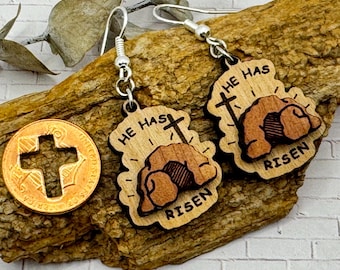 He Has Risen Earrings: Laser-Cut Wood Easter Jewelry