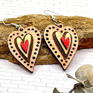 Hand-Painted Layered Laser Cut Heart Earrings with Matching Necklace Option, Multicolored