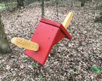 Western Red Cedar Squirrel Feeder: Double Seated Corn Cob Design