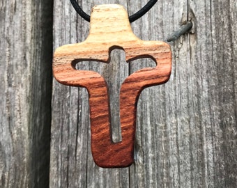 Handmade Reclaimed Wood Jesus Cross Necklace: Rustic Wooden Pendant