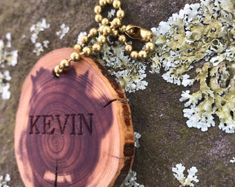 Aromatic Cedar Wood Disc Keychain: Engraved Rustic Key Chain