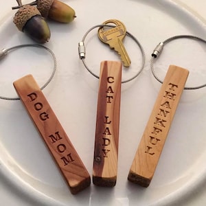 Wood Bar Keychain | key Fob | Aromatic Cedar | Handcrafted | rustic key| Cedar Key Chain | Cat | Dog | thankful | Wood Key Chain | key chain
