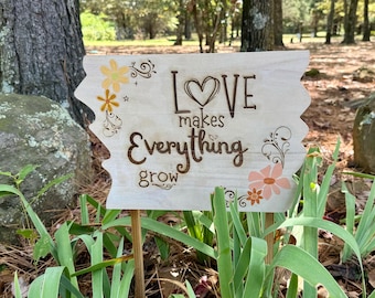 Garden Sign: Handcrafted Floral, Engraved Wooden Decor, Yard Sign, Garden Decor