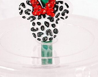 Dalmatian Mouse Straw Topper - Jeweled Bow