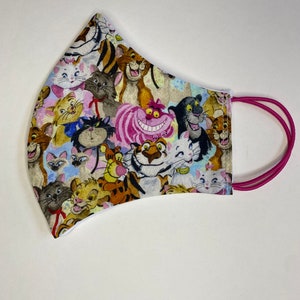 Disney Cats!  So many cats!  Face Mask, 2 layers of 100% Cotton, Washable, Reusable Unisex. 3 sizes available.