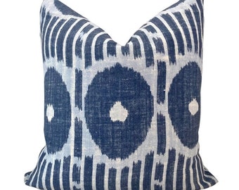 Thibaut Mesa Ikat Pillow Cover // Thibaut Mesa Ikat Blue Linen Pillow Cover 20x20 22x22 18 20 22 24 26 Euro