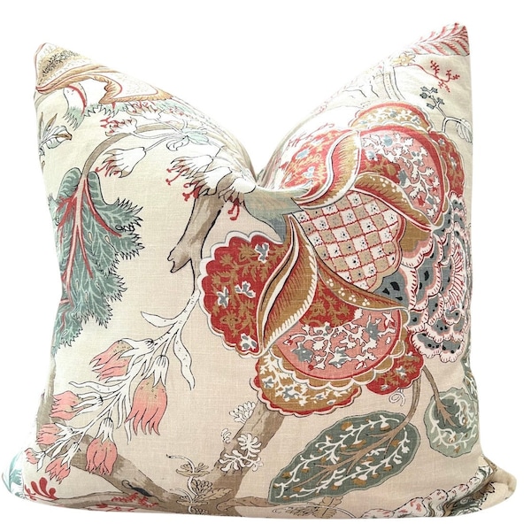 Anna French Floral Pillow Cover// Anna French Kalamkari Jacobean Floral Print Pillow Cover 20x20 22x22 18 20 22 24 26 Euro Red Gold