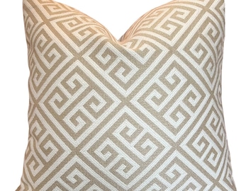 Thibaut Greek Key Pillow Cover // Thibaut Mykonos Beige White Greek Key PIllow Cover // 20x20 22222 18 20 22 24 26 Euro Lumbar