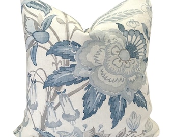 Davenport Print Pillow Cover // Lee Jofa Davenport Floral Print Linen Custom Designer Pillow Cover 22x22 Lumbar 20 22 24 26 Euro Frost Blue