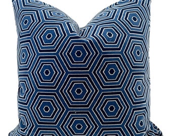 Jonathan Adler Velvet Pillow Cover // Jonathan Adler Geometric Blue Velvet Pillow Cover 18x18, 20x20 22 24 26 Euro lumbar