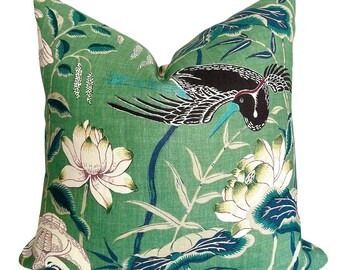 Lotus Garden Pillow Cover // Schumacher Lotus Garden Green Designer Custom 20x20, 22x22 18 20 22 24 26 Euro Lumbar