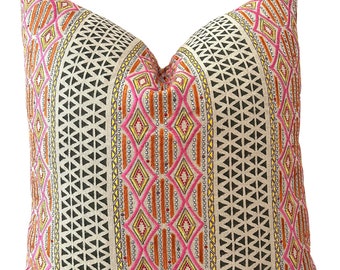 Pollack Priya Pillow Cover // Embroidered Pink Stripe Linen Pillow Cover 20x20 22x22 Custom 20 22 24 26 Euro Lumbar