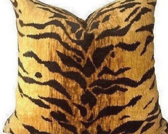 Velvet Tiger Pillow Cover // Bold Tiger Print Velvet Designer Pillow Cover 20x20 Square Throw Pillow 18 20 22 24 26 Euro Lumbar