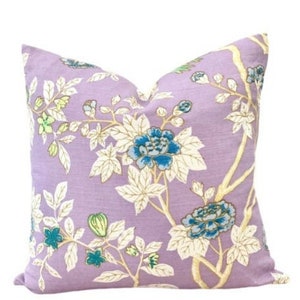 Quadrille Pillow Cover // Quadrille Happy Garden Lavender Floral Print Linen Custom Designer Pillow Cover 18 20 22 24 26 Euro Lumbar