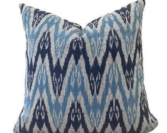 Blue Ikat Pillow Cover // Navy Blue Ikat Weave Pillow Cover 20x20 22x22 Custom Throw Pillow 18 20 22 24 26 blue & white ikat