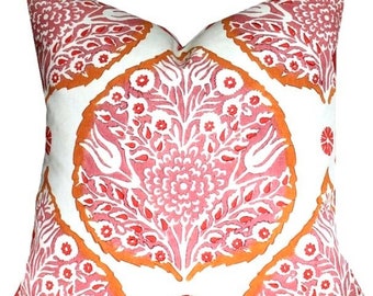 Galbraith and Paul Pillow Cover //  Lotus Pink Orange Hand Block Print Linen Pillow Cover 20x20 22x22 Custom 18 20 22 24 26 Euro Lumbar
