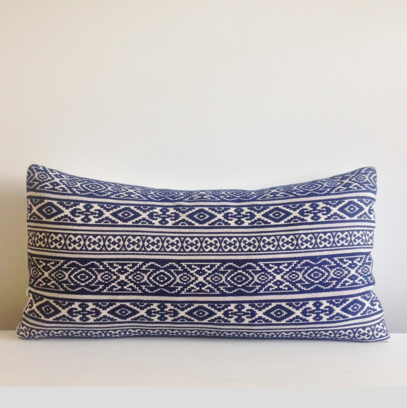 Navy Embroidered Lumbar Pillow Cover // Kravet Savunese Lumbar Etsy