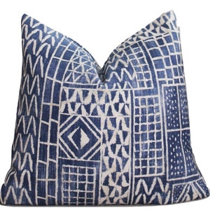 William Yeoward Khalana Pillow Cover // Marine Blue Indigo Tribal Print Designers Guild Pillow Cover 20x20 22x22 18 20 22 24 26 Euro
