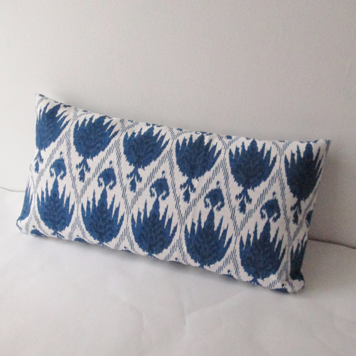 Indigo Ikat Pillow Cover 12 x 20 Lumbar Decorative Throw Etsy