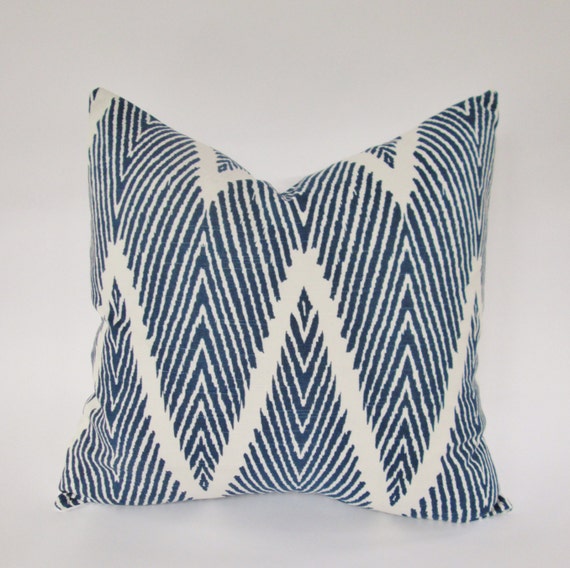 Items similar to Indigo Blue Ikat Chevron Decorative Pillow Cover 18x18