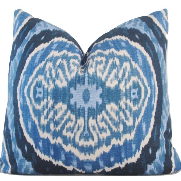 Masala Denim Blue Ikat Pillow Cover 18x18, 20x20 Square Throw Pillow 16 22 24 26 Euro