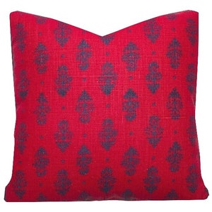 Lisa Fine Pillow Cover // Lisa Fine Textiles Rajkot Red Indigo Block Print Linen Pillow 20x20 22x22 Custom Throw Pillow 18 20 22 24 26 Euro