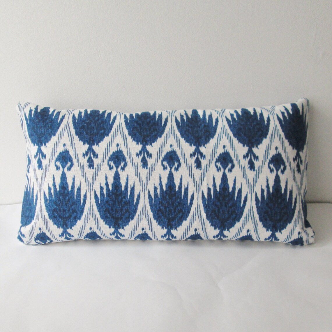 Indigo Ikat Pillow Cover 12 x 20 Lumbar Decorative Throw Etsy
