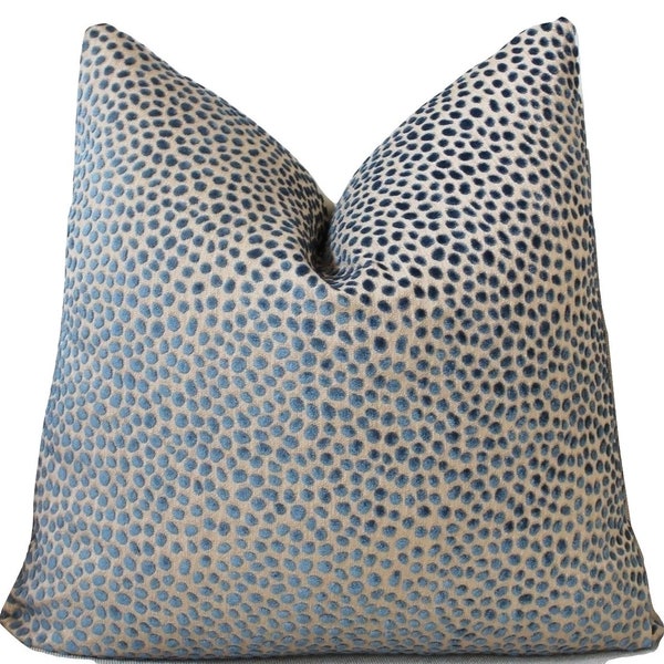 Custom Order TWO 10x20 Lee Jofa Cosma Sapphire Animal Spots Cut Velvet Lumbar Pillows