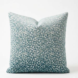 Aqua Cut Velvet Pillow Cover // Kravet Circulate Teal Aqua Animal Spots Custom Throw Pillow 20x20 22x22 18 20 22 24 26 Euro x Lumbar