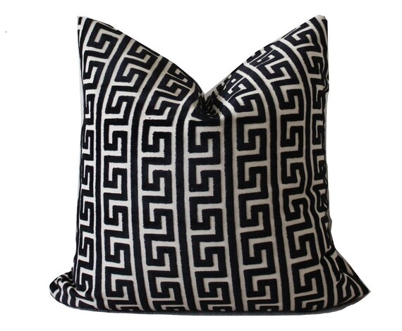 Velvet Greek Key Pillow Cover Black Cut Velvet Pillow Cover Etsy