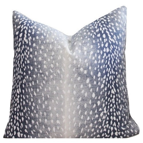 Antelope Print Linen Pillow Cover // Denim Blue Animal Print Etsy Canada